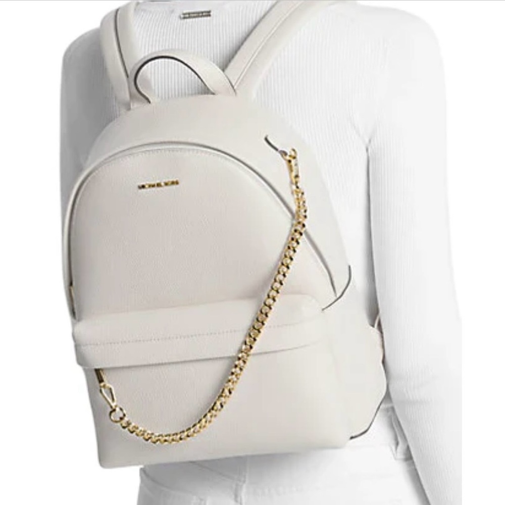 Michael Kors Slater Medium Pebbled Leather Backpack Optic White - Picture 14 of 16